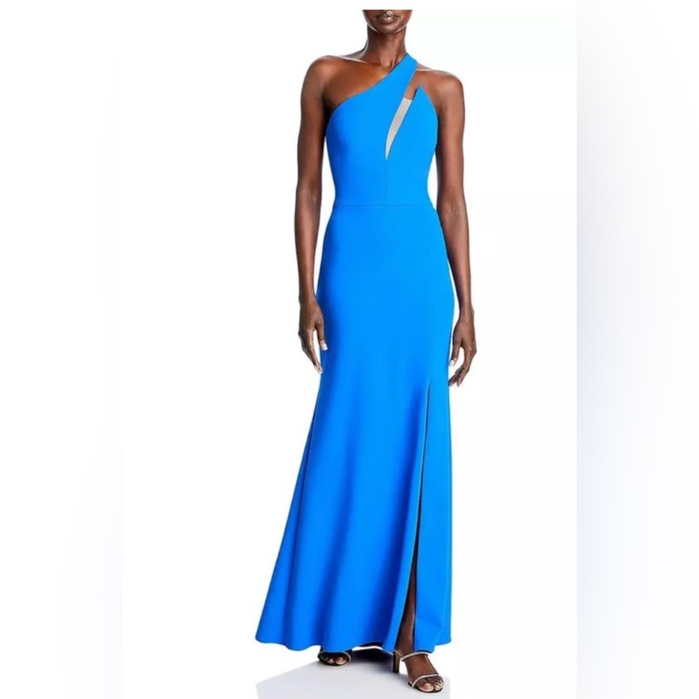 Cobalt blue aqua formal gown one shoulder & slit